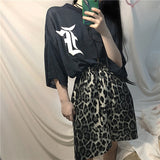 Gothic Lolita Harajuku Style Clothing BF Style Loose Printed Mesh Cloth T-shirt Leopard Print Shorts
