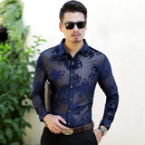 Transparent Shirt for Men Hollow out Middle-Aged People's Long Sleeve Men's Shirt