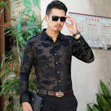 Transparent Shirt for Men Hollow out Middle-Aged People's Long Sleeve Men's Shirt