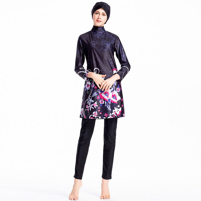 Burkini Muslim Swimwear Printed Swimsuit Conservative Three-Piece Suit