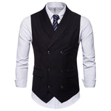 Tuxedo Vests Men Suit Vest Men's Casual Solid Color Double Breasted Vest Autumn