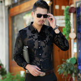 Transparent Shirt for Men Hollow out Middle-Aged People's Long Sleeve Men's Shirt