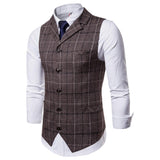 Tuxedo Vests Men Suit Vest Fall/Winter Slim Plaid Suit Collar Plaid Vest