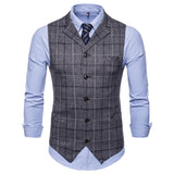 Tuxedo Vests Men Suit Vest Fall/Winter Slim Plaid Suit Collar Plaid Vest