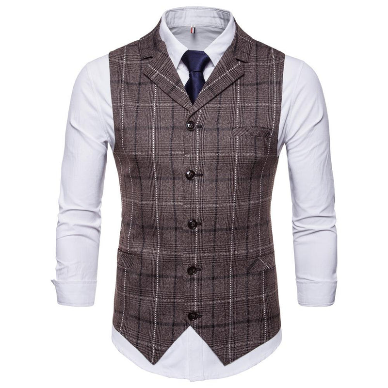 Tuxedo Vests Men Suit Vest Fall/Winter Slim Plaid Suit Collar Plaid Vest