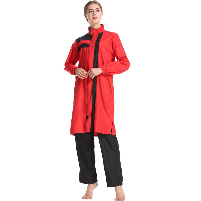 Burkini Muslim Swimwear Thin Sportswear Conservative Swimwear Loose Plus Size Zipper Three-Piece Set with Hat