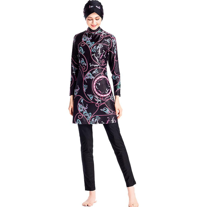 Burkini Muslim Swimwear Printed Three-Piece Set Swimsuit Conservative Beach Swimsuit