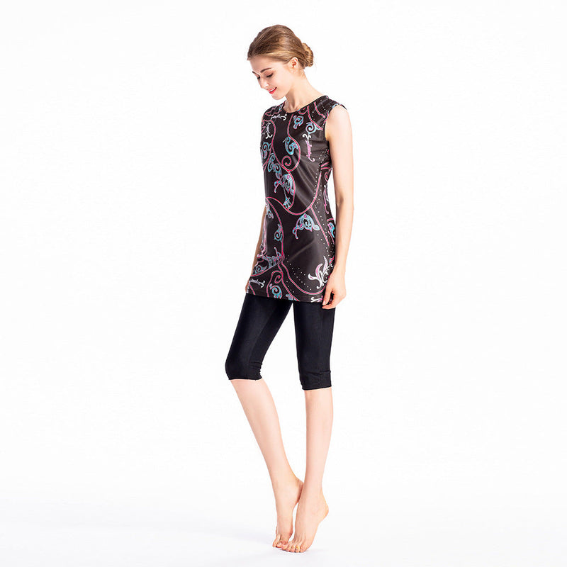 Burkini Muslim Swimwear Printed Sleeveless Swimsuit Conservative Swimwear
