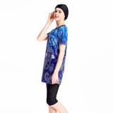 Burkini Muslim Swimwear Printed Short-Sleeved Swimsuit Conservative Cropped Swimsuit