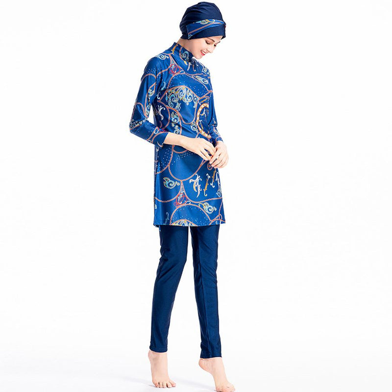 Burkini Muslim Swimwear Printed Three-Piece Set Swimsuit Conservative Beach Swimsuit