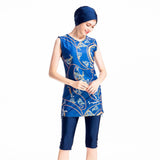Burkini Muslim Swimwear Printed Sleeveless Swimsuit Conservative Swimwear