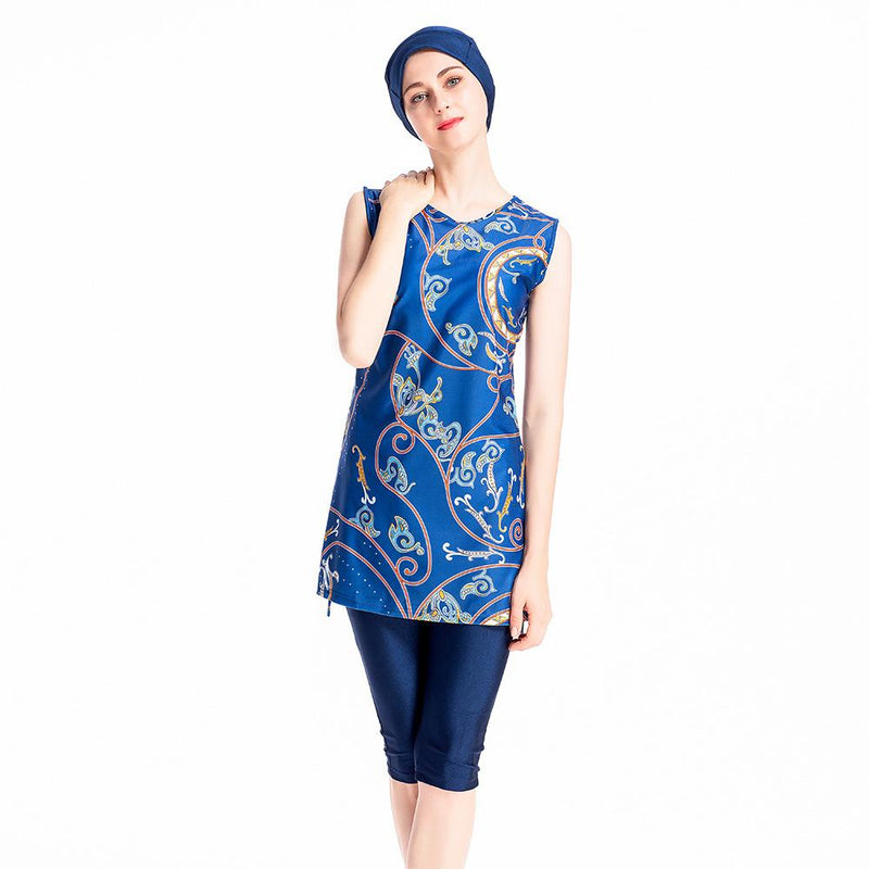 Burkini Muslim Swimwear Printed Sleeveless Swimsuit Conservative Swimwear