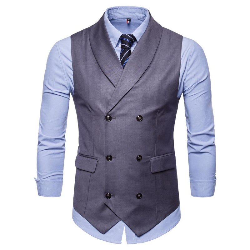 Tuxedo Vests Men Suit Vest Men's Casual Solid Color Double Breasted Vest Autumn