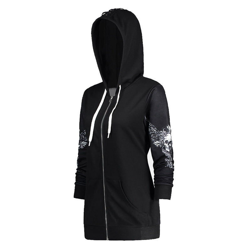 Skull Hoodie Spring and Autumn Print Hooded Long Sleeve Sweater Skull Coat