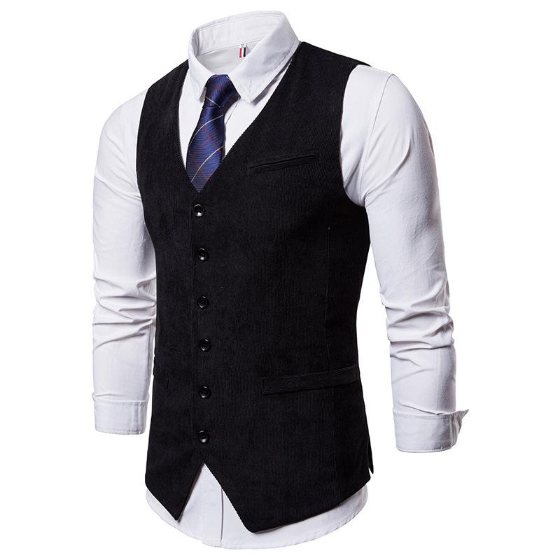 Tuxedo Vests Men Suit Vest Men's Corduroy Single-Breasted Vest Men's Suit Vest