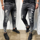 J Shaped Jeans New Men's Jeans Fashion Holes Youth Leg Opening Zipper Stretch