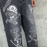 Anime Print Jeans Denim Pants for men Printed Loose Straight Casual Jeans
