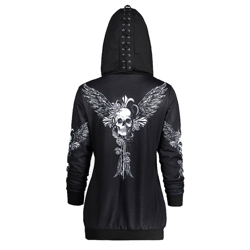 Skull Hoodie Spring and Autumn Print Hooded Long Sleeve Sweater Skull Coat