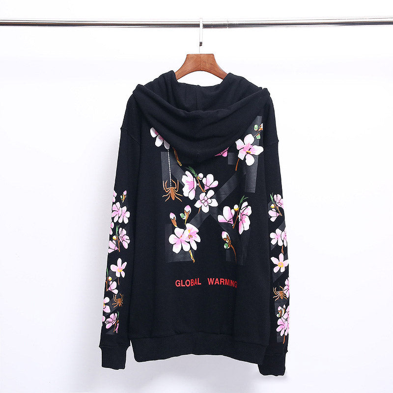 Off White Zipper Hoodie Off Peach Blossom Arrow Printed Hoodie Ow