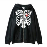 Skeleton Hoodie Zipper Hooded Sweatshirt Skeleton Print Cardigan Zipper