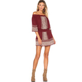 Women Dresses Summer Embroidered off-Shoulder Waist Dress