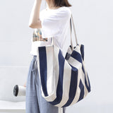 The Teacher Tote Vintage Handbag Simple and Fresh Striped Canvas Bag Fashion Large Capacity Women's Shoulder Bag