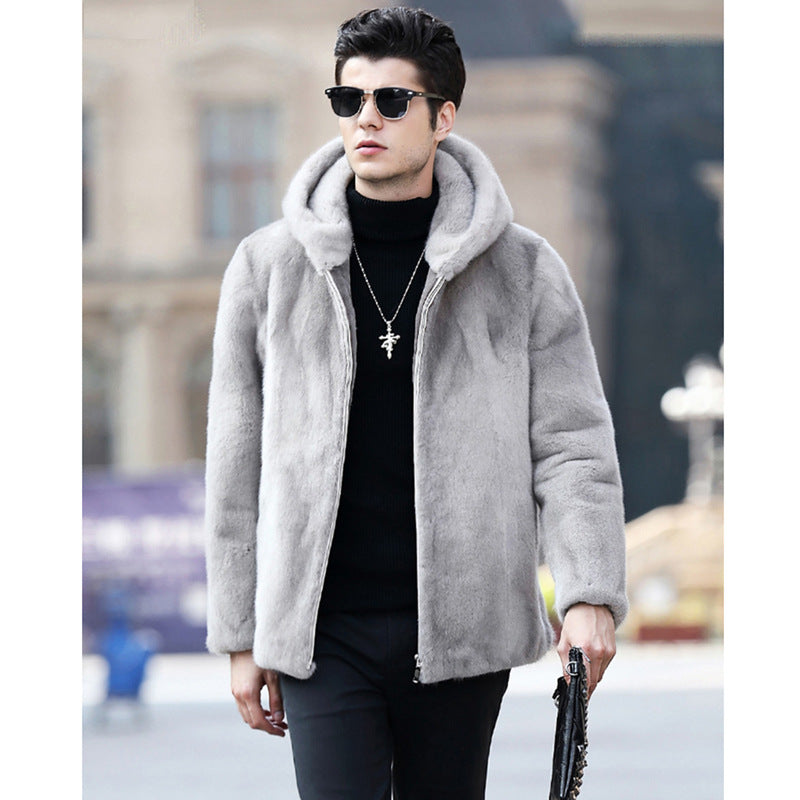 Beaver Coat Men's Fur Coat Fall Winter Hooded plus Size