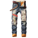J Shaped Jeans New Men's Jeans Retro Large Hole Patch Straight Thickening plus Velvet