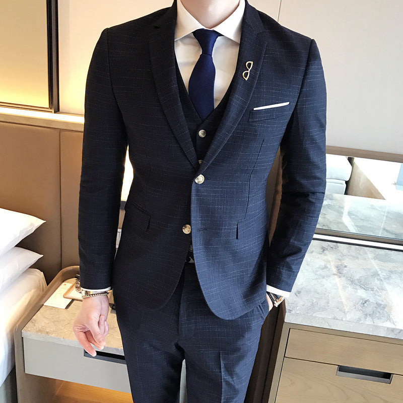 Seersucker Suit Two-Button Three-Piece Suit for Men