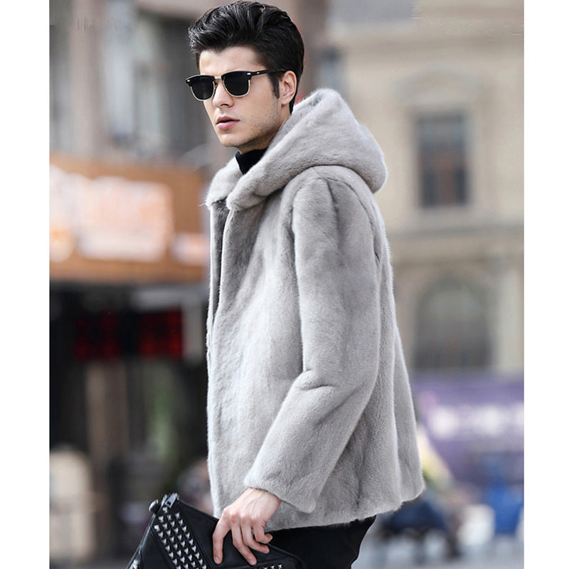 Beaver Coat Men's Fur Coat Fall Winter Hooded plus Size