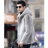 Beaver Coat Men's Fur Coat Fall Winter Hooded plus Size