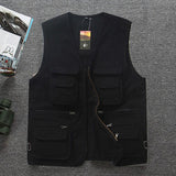 Men Utility Vest Work Zipper Tactical Work Vest Slim Pocket Jacket Cotton Multi-Pocket Casual Men's Vest