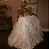 Sequin Evening Dress Sexy, Deep V-neck and Backless Dress Sequined Large Swing Dress