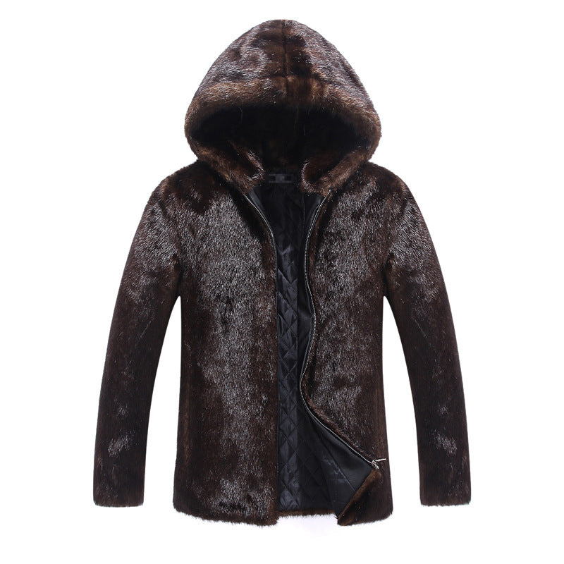 Beaver Coat Men Autumn and Winter Faux Mink Coat Hooded Men