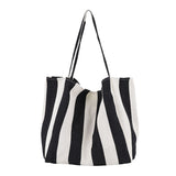 The Teacher Tote Vintage Handbag Simple and Fresh Striped Canvas Bag Fashion Large Capacity Women's Shoulder Bag