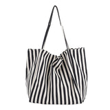 The Teacher Tote Vintage Handbag Simple and Fresh Striped Canvas Bag Fashion Large Capacity Women's Shoulder Bag