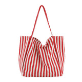 The Teacher Tote Vintage Handbag Simple and Fresh Striped Canvas Bag Fashion Large Capacity Women's Shoulder Bag