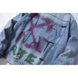Arrow Denim Jacket Jean Coat off Ow White Graffiti Rendering Arrow Distressed Locomotive Unisex Denim Jacket Coat Owt