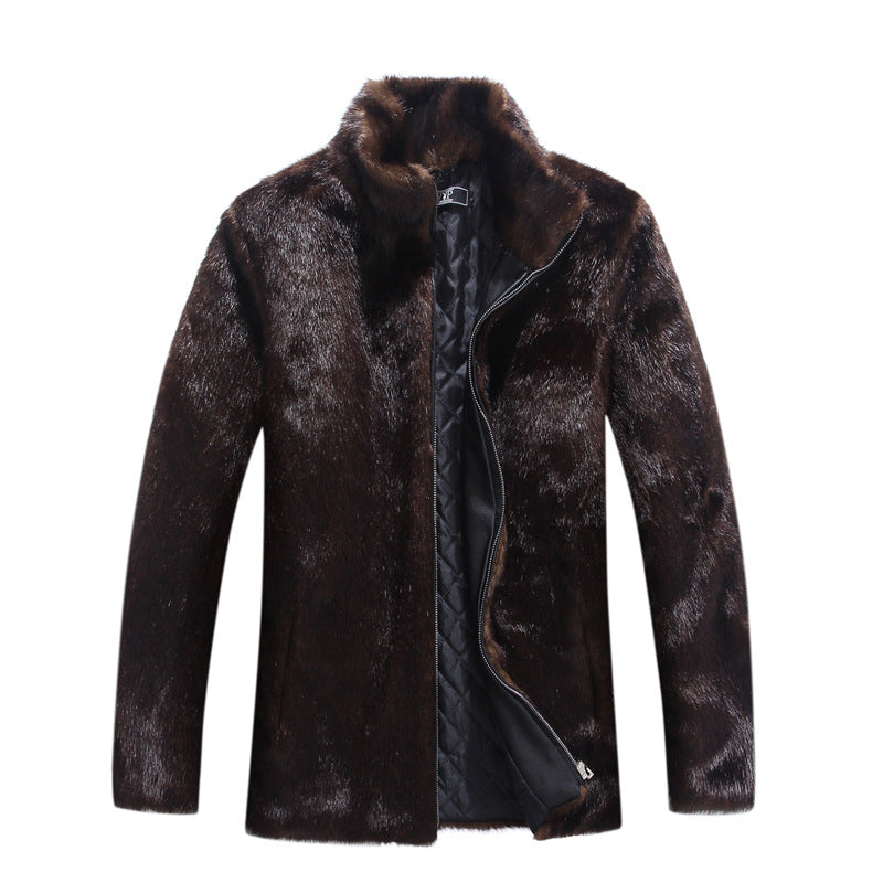 Beaver Coat Men Autumn and Winter Faux Mink Coat Hooded Men
