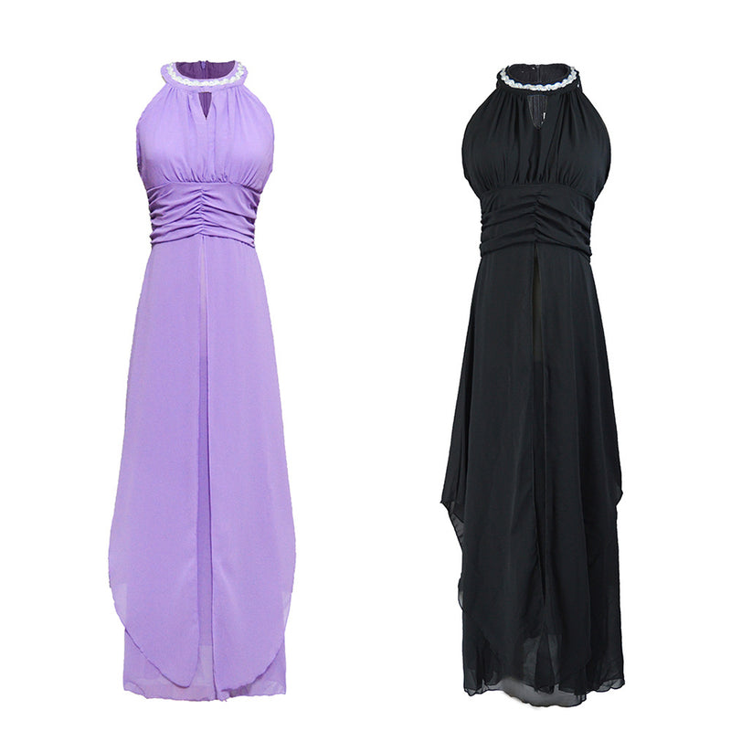 Prom Dresses Halter Beaded Swing Strapless Sexy Dress Chiffon Formal Dress