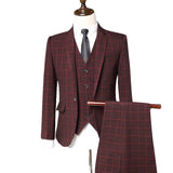 Seersucker Suit Suit Men's Jacket Youth Suit Slim Fit Business Plaid Three-Piece Suit