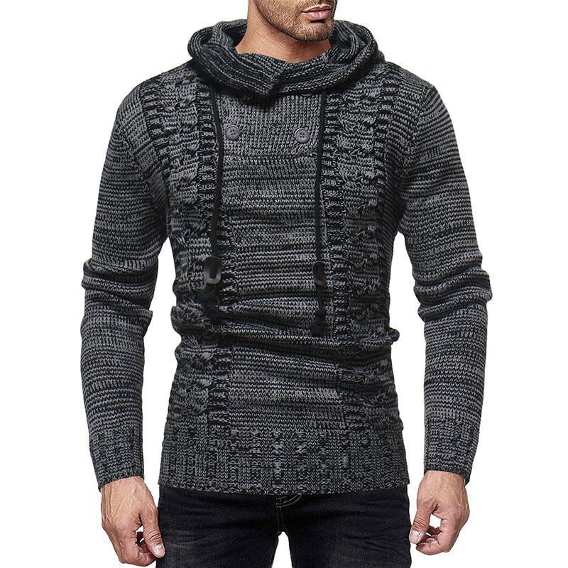 Tactics Style Men Sweatshirts & Hoodies Men's Fashion Colorblock Hooded Slim Fit Knitted Sweater