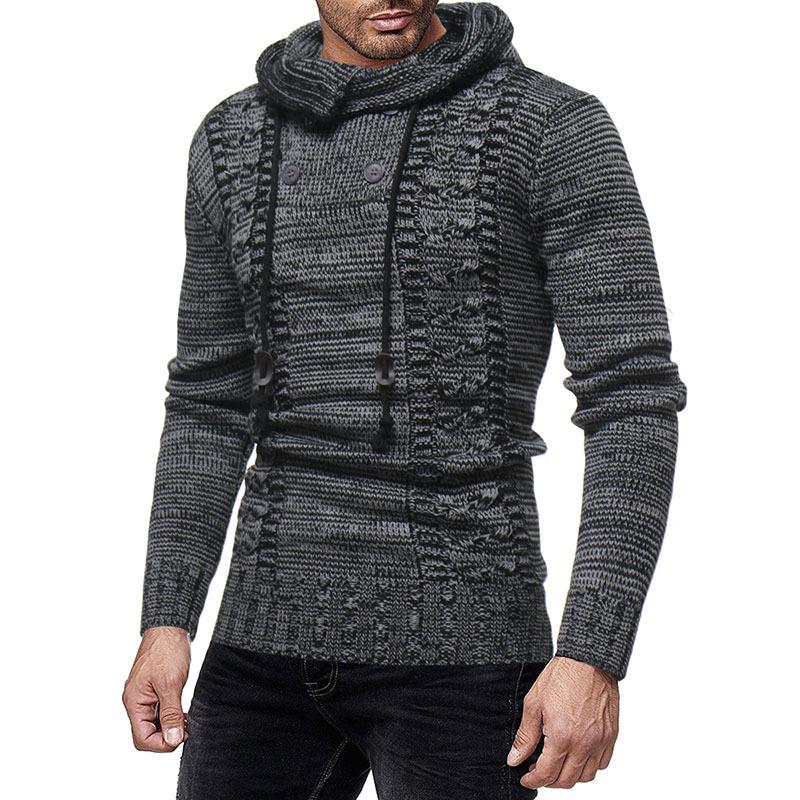 Tactics Style Men Sweatshirts & Hoodies Men's Fashion Colorblock Hooded Slim Fit Knitted Sweater