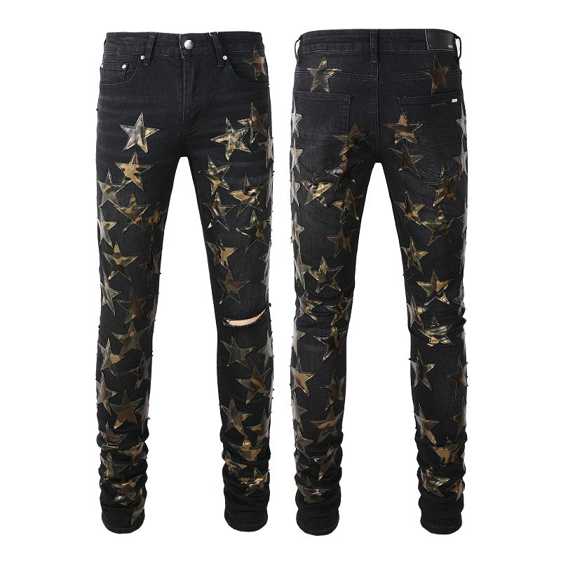 Amiri Jeans Casual Hip Hop Wash Splash-Ink Painted Slim Jeans Casual Fashionable 873