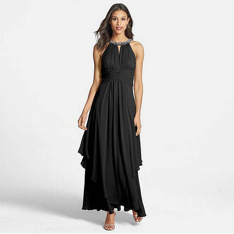 Prom Dresses Halter Beaded Swing Strapless Sexy Dress Chiffon Formal Dress