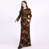 Women Plus Size Maxi Dresses Muslim Crew Neck Long Sleeve Printed Maxi Dress