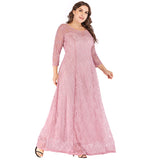 Women Plus Size Maxi Dresses Lace Long Dress Hollow Out Long Sleeve Muslim Dress