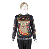 Ugly Christmas Sweater Reindeer Digital Printing Round-Neck Pullover