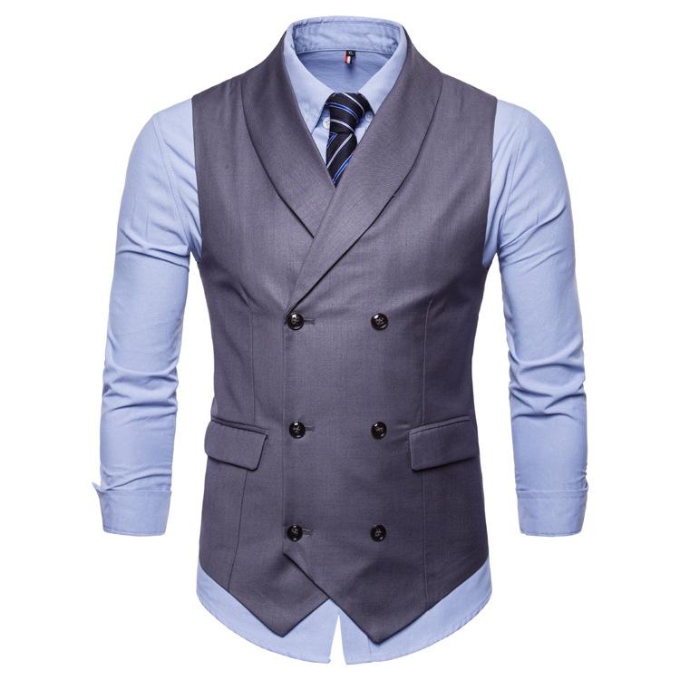 Tuxedo Vests Men Suit Vest Autumn Men's Casual Solid Color Double Breasted Vest Suit
