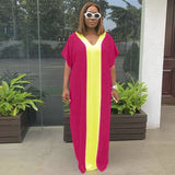 Women Plus Size Maxi Dresses Sexy Muslim Loose Stitching Maxi Dress